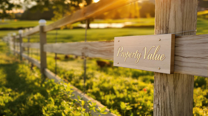 Family and farmer by a post and rail fence highlighting rural property value
